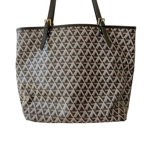 LANCASTER PARIS TOTE LG IKON COATED CANVAS FLORAL STITCHING ADJ STRAPS BROWN - Picture 5 of 11